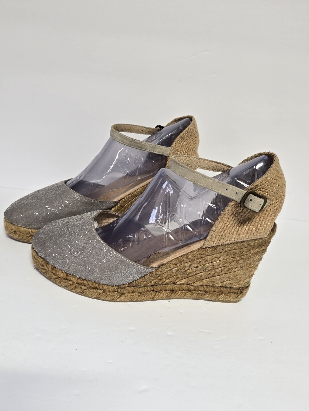Gaimo Espadrille Rope Wedge Silver Glittery Ankle Strap Platform Shoes 39 (8.5)